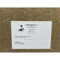 Frederick (Fred) Lawson (British 1888-1968): 'A Wensleydale Lane in Winter', watercolour signed, titled on gallery label verso 27cm x 37cm 
Provenance: with Chris Beetles Gallery, London, label verso