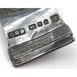 Modern Guild of Hull Silversmiths oxidised silver caddy spoon, modelled as an outstretched hand with engraved wristwatch to wrist and inset turquoise cabochon to finger, hallmarked Charles Richard Berkin of Beverley, London 1987, also marked with the three crowns mark of the Guild of Hull Silversmiths, L 8.7cm, approximate weight 0.89 ozt (27.9 grams)

Abraham Barachin was the last Hull silversmith to use the Hull mark of three ducal coronets in around 1706. 
However in 1983 the Assay Offices of Great Britain and the City of Kingston upon Hull granted the Guild of Hull Silversmiths permission to use the City's Coat of Arms as an additional mark on pieces they produced. 