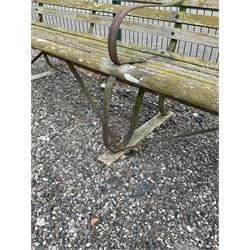 Late 19th century wrought iron and wood slatted four seater double garden bench - THIS LOT IS TO BE COLLECTED BY APPOINTMENT FROM DUGGLEBY STORAGE, GREAT HILL, EASTFIELD, SCARBOROUGH, YO11 3TX