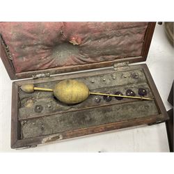 Three hydrometers, including examples by Allan and Clarke, all boxed, together with a blow torch, air sprayer, burned and a pressure gauge