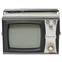 Late 20th-century film equipment, including Rigonda Fiesta 401D portable television set USSR, Chinon Facel II cine film camera in case, A Prinz Magnon ZRS projector in a case and a JVC compact VHS, 3
