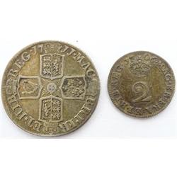  Queen Anne pre union 1706 twopence coin and a post union 1711 sixpence coin (2)  