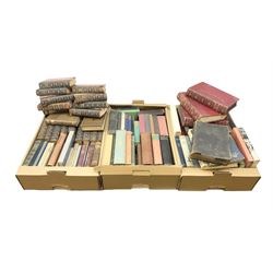 Large quantity of assorted books, to include historical and War related examples, Shakespeare, Hugo, Dickens, and other classics, etc., in three boxes 