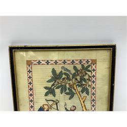 German School (14th century): 'Bruno von Hornberg' and 'Kol von Nüssen', pair prints of illuminated portraits from the 'Codex Manesse' together with print of 17th century Church writing