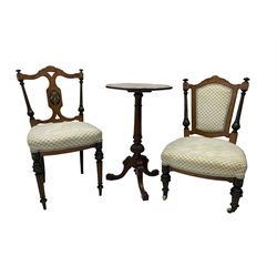 Victorian walnut nursing chair, bedroom chair and pedestal table