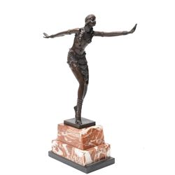 After D H Chiparus - Art Deco style bronze figure of an Egyptian dancer on stepped marble ...