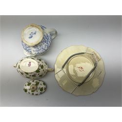 A group of Victorian and later ceramics, to include a 19th century Minton blue and white pedestal dish decorated in the Italian Ruins pattern, H11.5cm L30.5cm, a pair of Bloor Derby stands painted with forget-me-nots, two 19th century twin handled sucrier and covers, etc.  