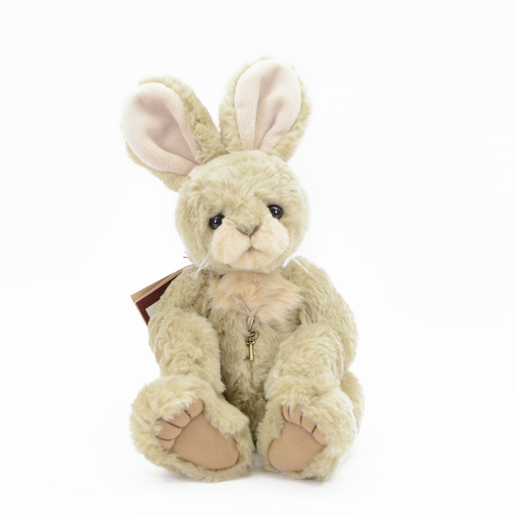 Three Charlie Bears plush jointed bears, to include 'Kenny', with cream fur and woollen scarf, 2018 Bear of the Year and 'Bianca' a rabbit with brown fur, all designed by Isabelle Lee, with tags, tallest H51cm