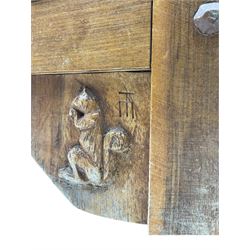 Yorkshire walnut Squirrelman sideboard, adzed top, carved squirrel signature
