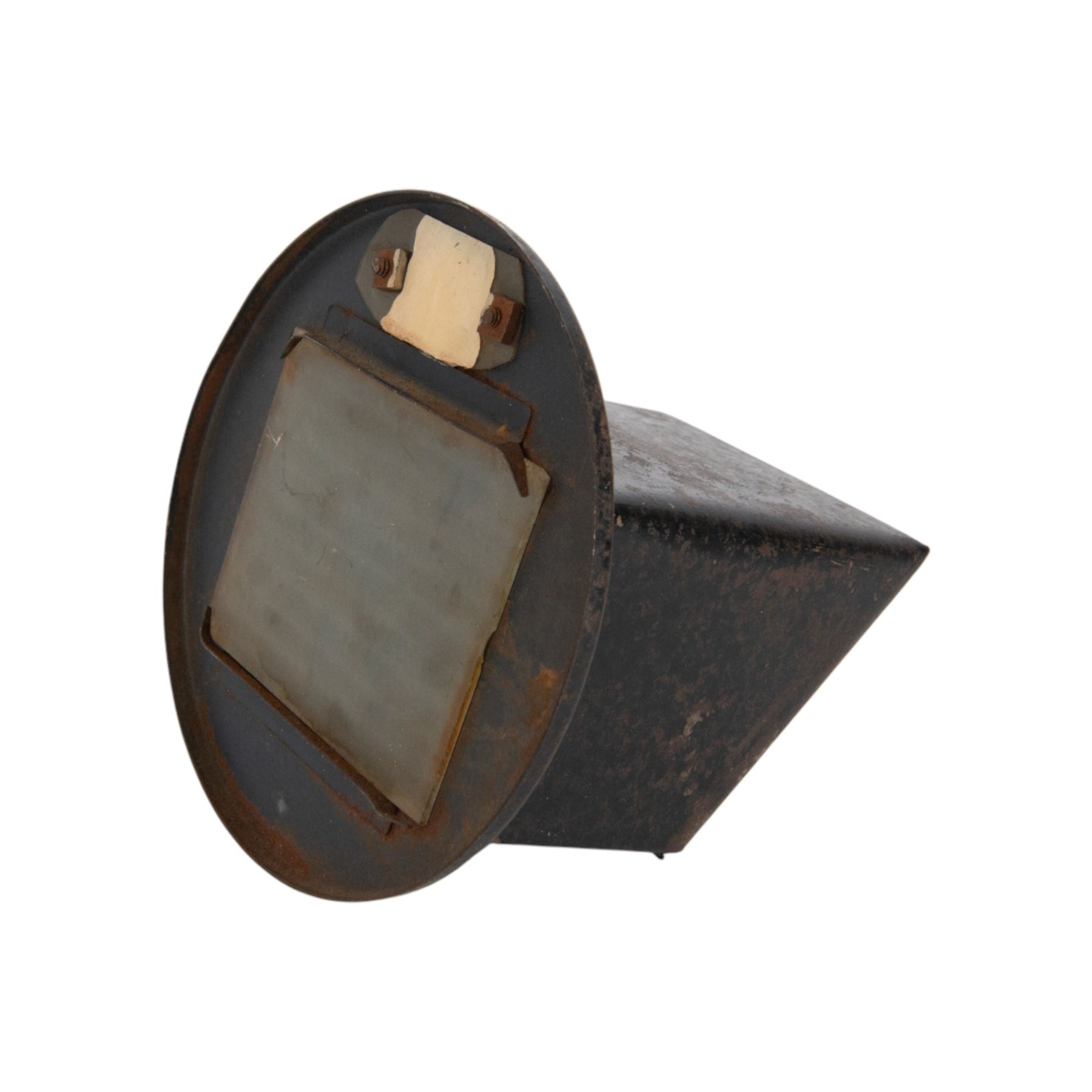 British Home front; blackout light cover, together with a wartime deco plaster plaque Roosevelt V Churchill, plaque H16cm, L20cm