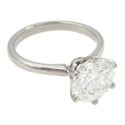 Platinum single stone round brilliant cut diamond ring, hallmarked, diamond approx 2.95 carat
