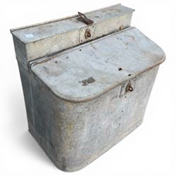 Galvanised metal animal feed bin