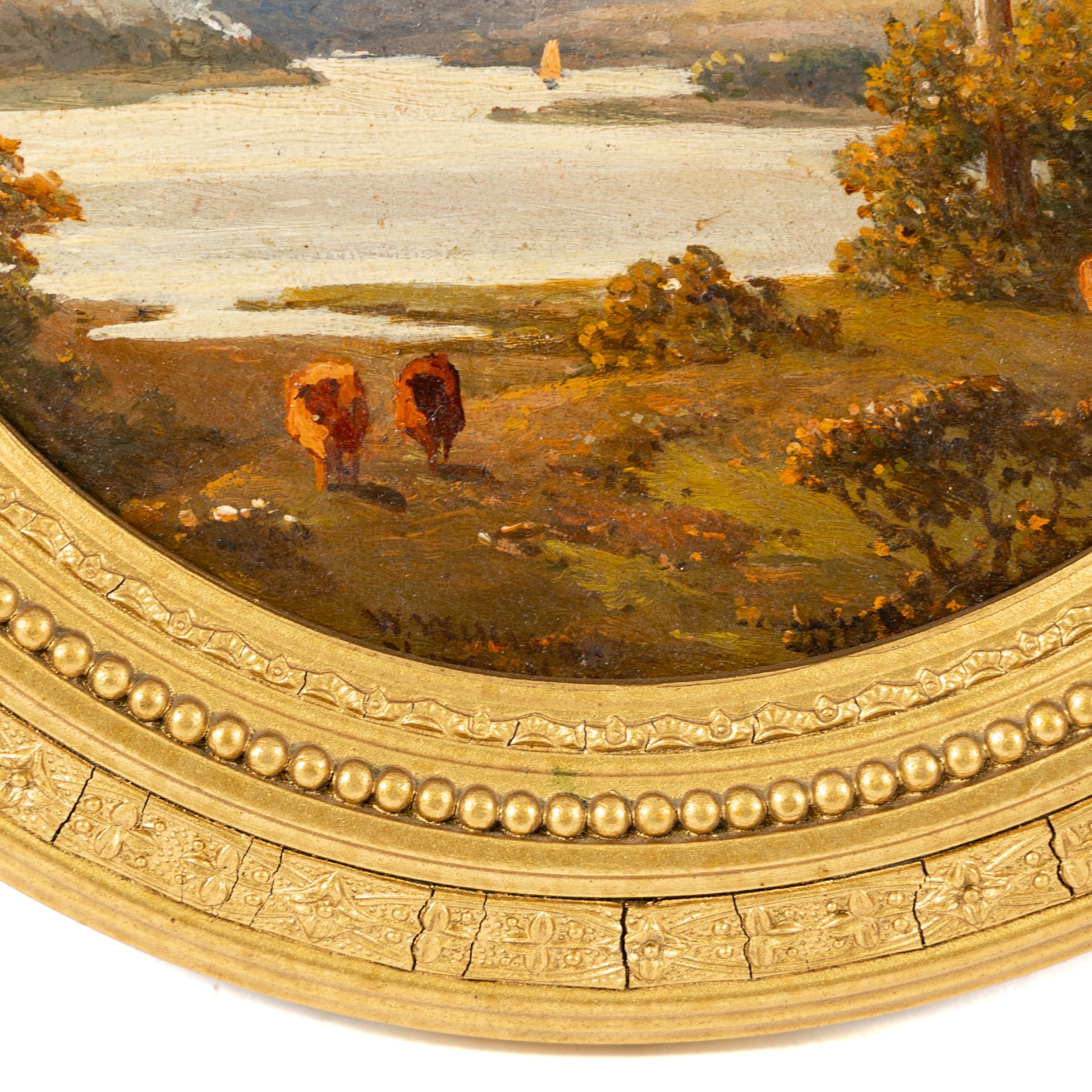 William Williams of Plymouth (British 1808-1895): Estuary Scenes, pair circular oils on oak panels signed and dated 1888, D18cm (2)