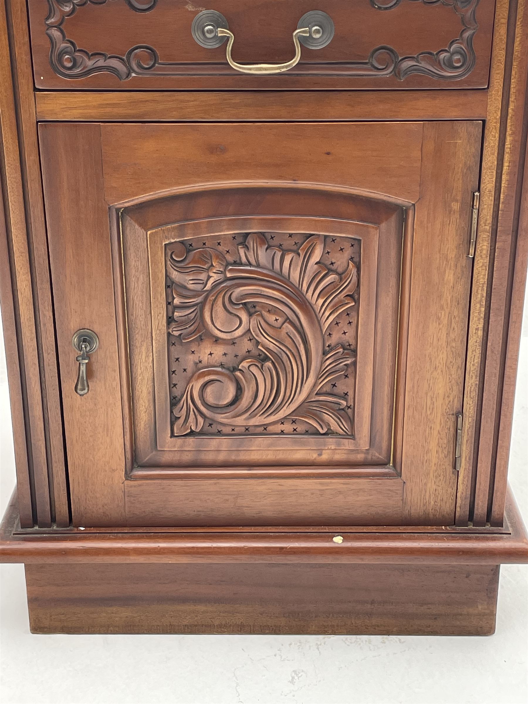 Pair Victorian style mahogany bedside cabinets, fitted with drawer and cupboard
