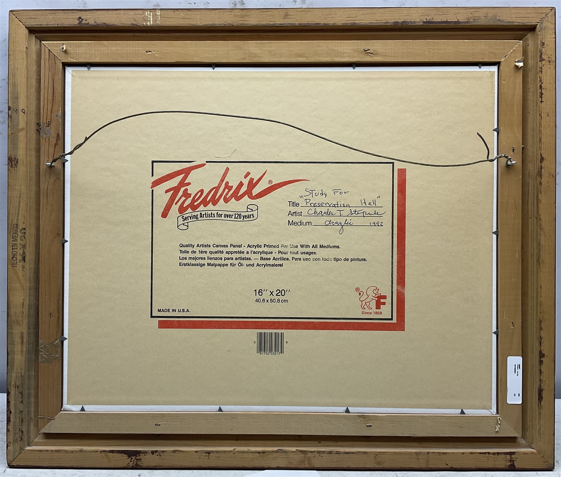 Charles T Stepule (American 1911-2006): 'Preservation Hall' Jazz Band New Orleans, acrylic on canvas laid onto board signed, titled and dated 1992 verso 39cm x 49cm 