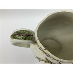 Early 19th century Prattware jug, circa 1800, decorated with two heart shaped panels of children, titled Sportive Innocence and Mischievous Sport, further decorated with acanthus and foliate borders, H22cm