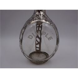 20th century Mexican silver overlaid Dimple whisky decanter/jug with stopper, the glass body overlaid with pierced floral silver decoration, with silver C handle and silver stopper, stamped 925 to base, H23.5cm