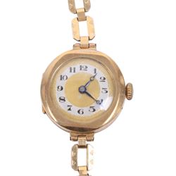 9ct gold cased ladies wristwatch, on rolled gold bracelet, together with a 15ct gold propelling pencil, gold plated compass, silver marcasite cameo bracelet and gold plated cross pendant propelling pencil