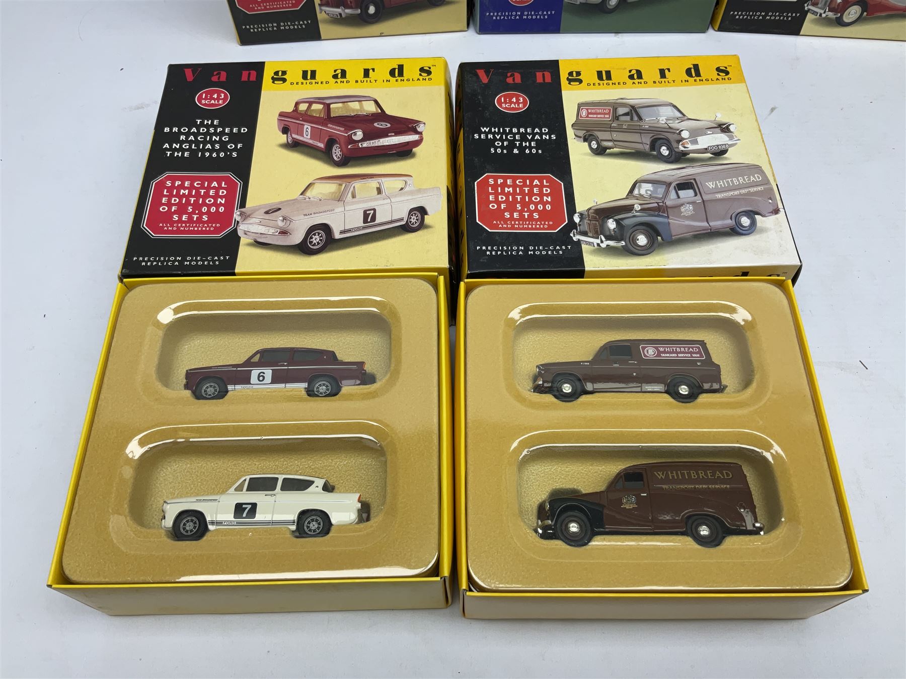 Six Lledo Vanguards 1:43 scale Special Limited Edition of 5,00 die-cast model sets including Whitbread Service Vans of the 50's & 60's and Heartbeat Collection, together with a 1:64 die-cast set (7)