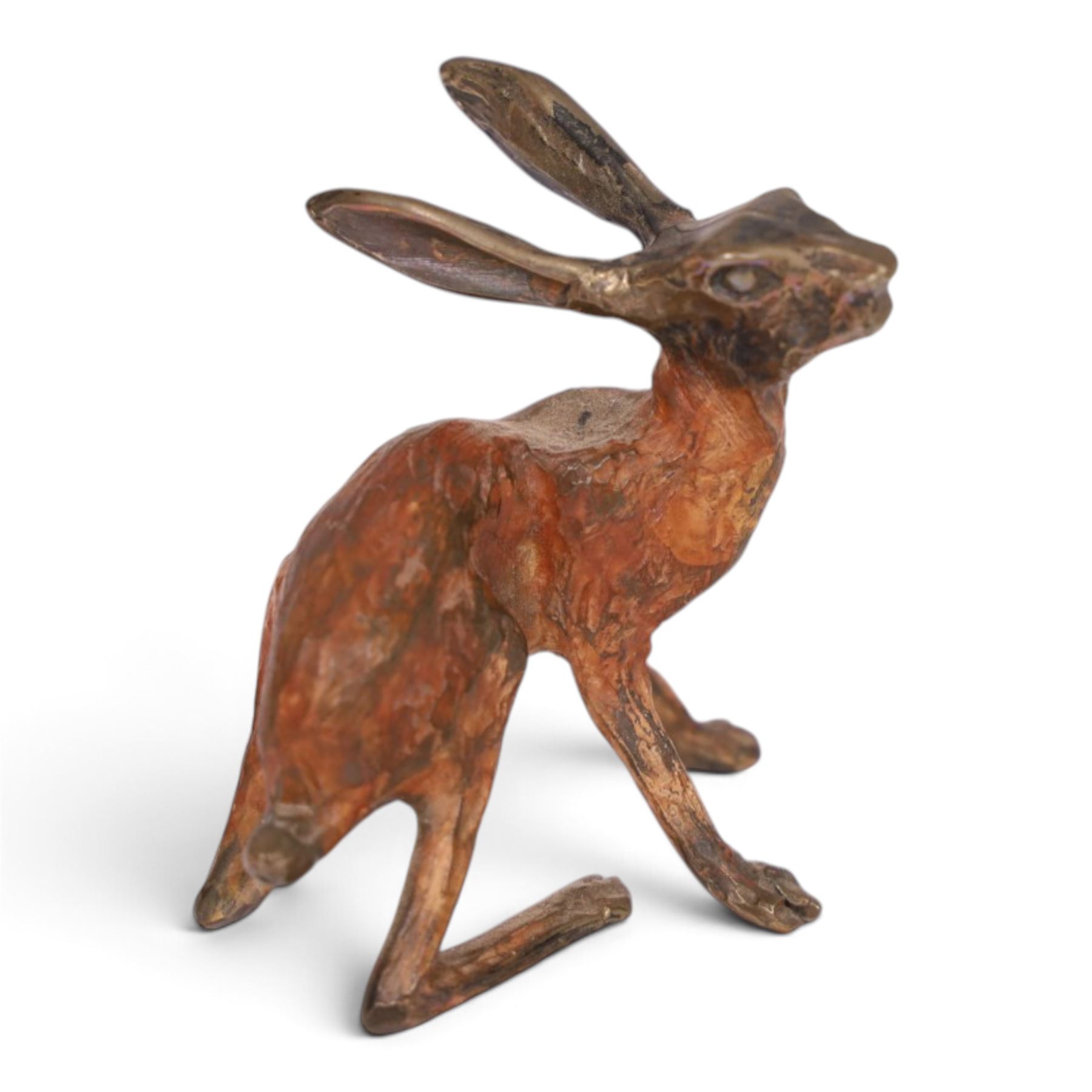 Small bronze sculpture of a hare, possibly Michael Storey (British, b.1948), H5cm 