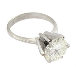 18ct white gold single stone diamond ring, in a six claw high setting, diamond approx 2.90 carat, with insurance document