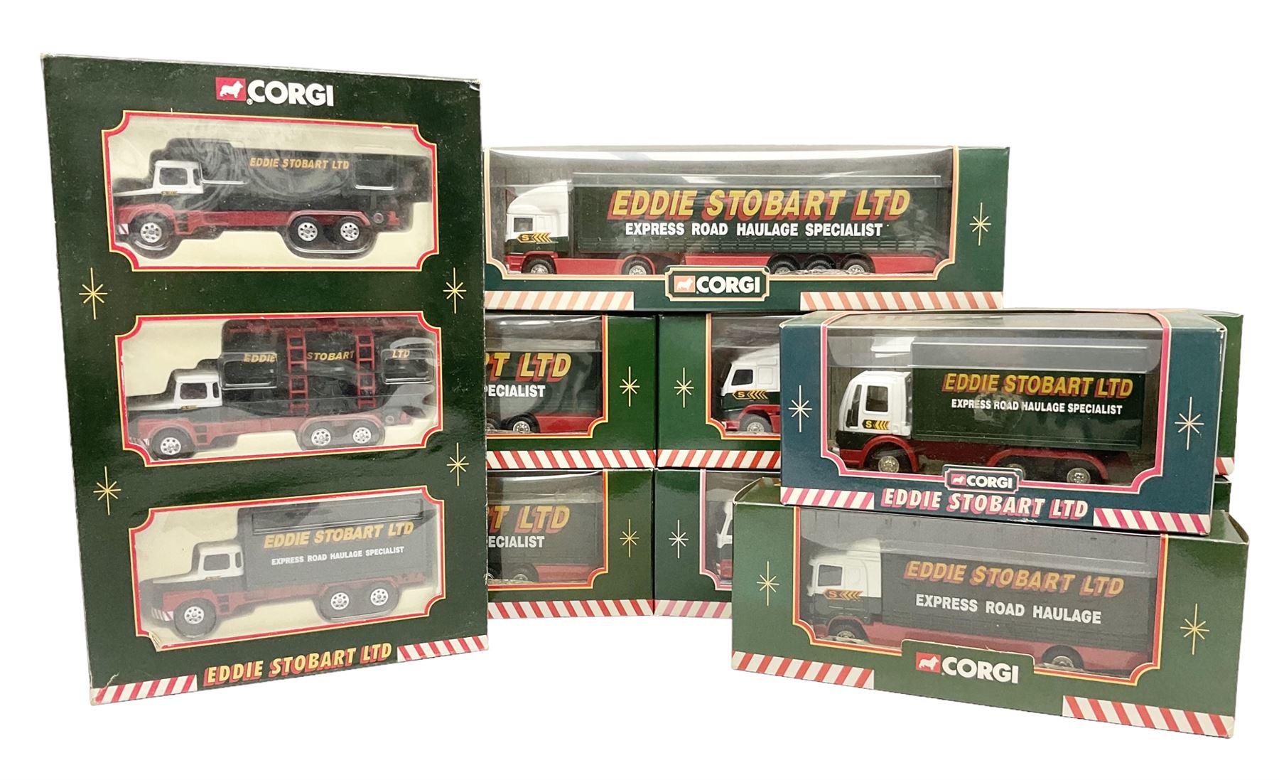 Corgi Eddie Stobart - eight various lorries; nos. 59502, 59503, 59504, 59538, TY87001, 60011 (3-piece set), 59508 & 59601; all boxed (8)