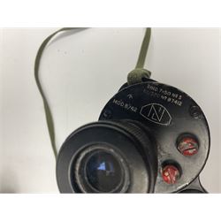 Pair of British World War Two issue black-painted binoculars, Bino 7x50 No. 5, 6E/320, No. 87412, MoD.B/42, with case, together with Nipole 10 x 50 binoculars and two other pairs