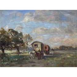 David Thomas Robertson (British 1879-1952): Bowtop Caravans on the Road, oil on canvas signed 44cm x 60cm