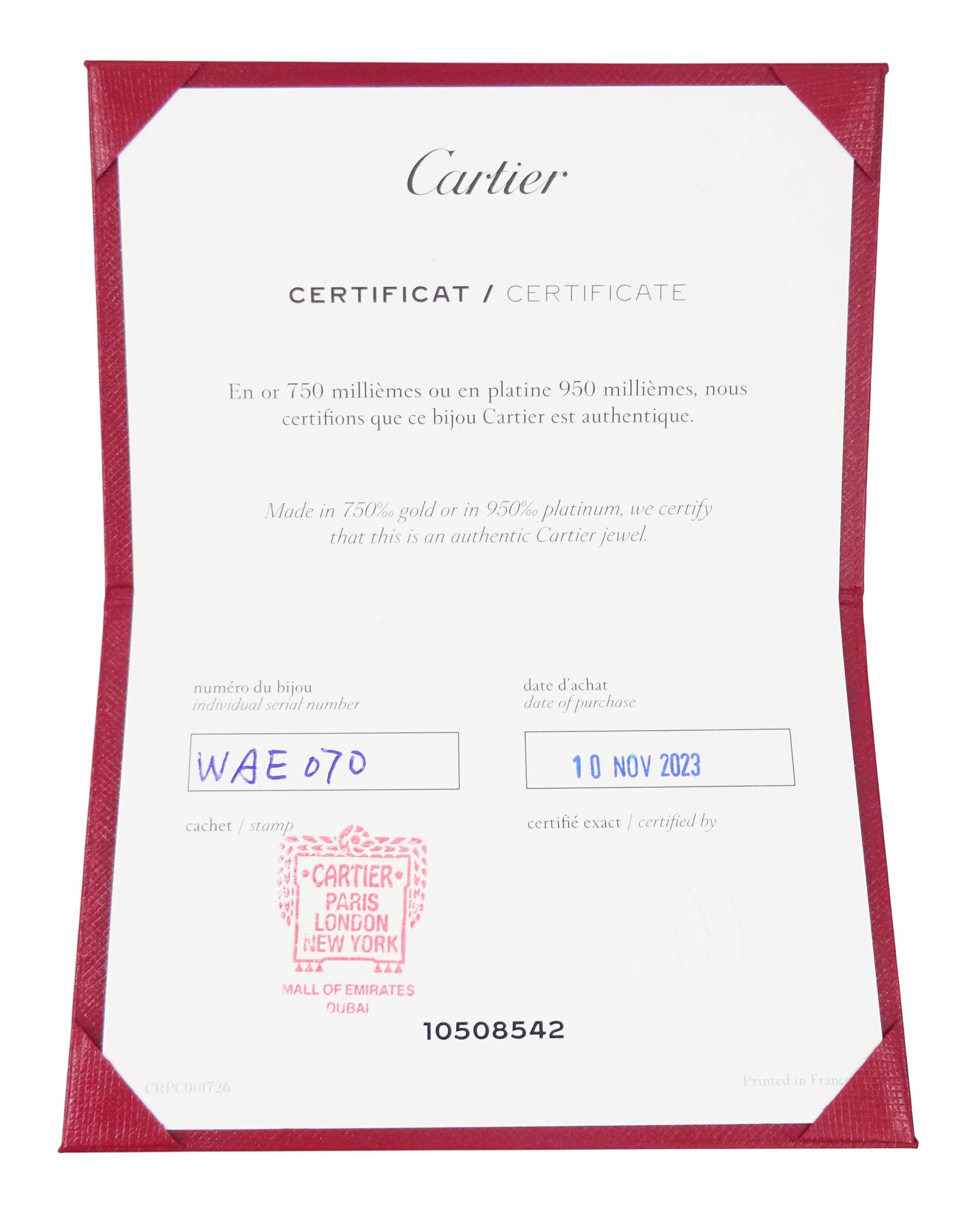 Cartier d'Amour 18ct rose gold pink sapphire pendant necklace, bezel set with a single round cut sapphire of approx 0.15 carat, boxed with certificate