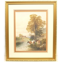 A McArthur (British fl.1880-1920): Cattle Watering by a River, watercolour signed