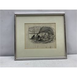 Joseph Richard Bagshawe (Staithes Group 1870-1909): Fishermen in a Sailing Coble, unsigned pencil with sketch verso 17cm x 21cm
Provenance: acquired direct from the trustees of the Bagshawe Estate when the final part of the artist's studio collection was dispersed in Whitby in the 1990s, never previously been on the open market 
