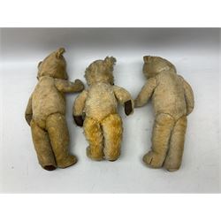 3 vintage teddy bears with vertically stitched noses, to include Merrythought and Chad Valley examples