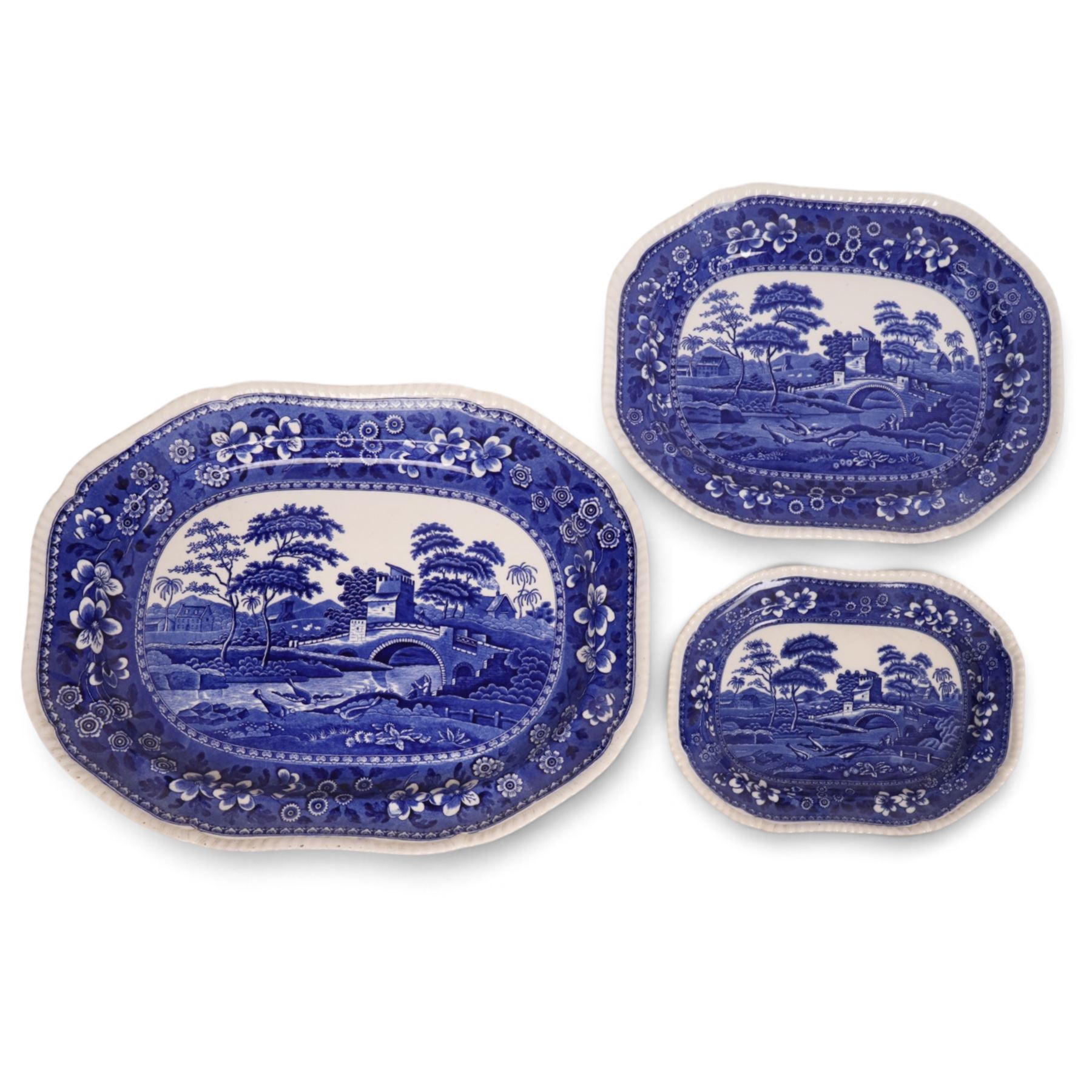 Spode Tower pattern graduating set of three platters, largest L54cm D43cm 