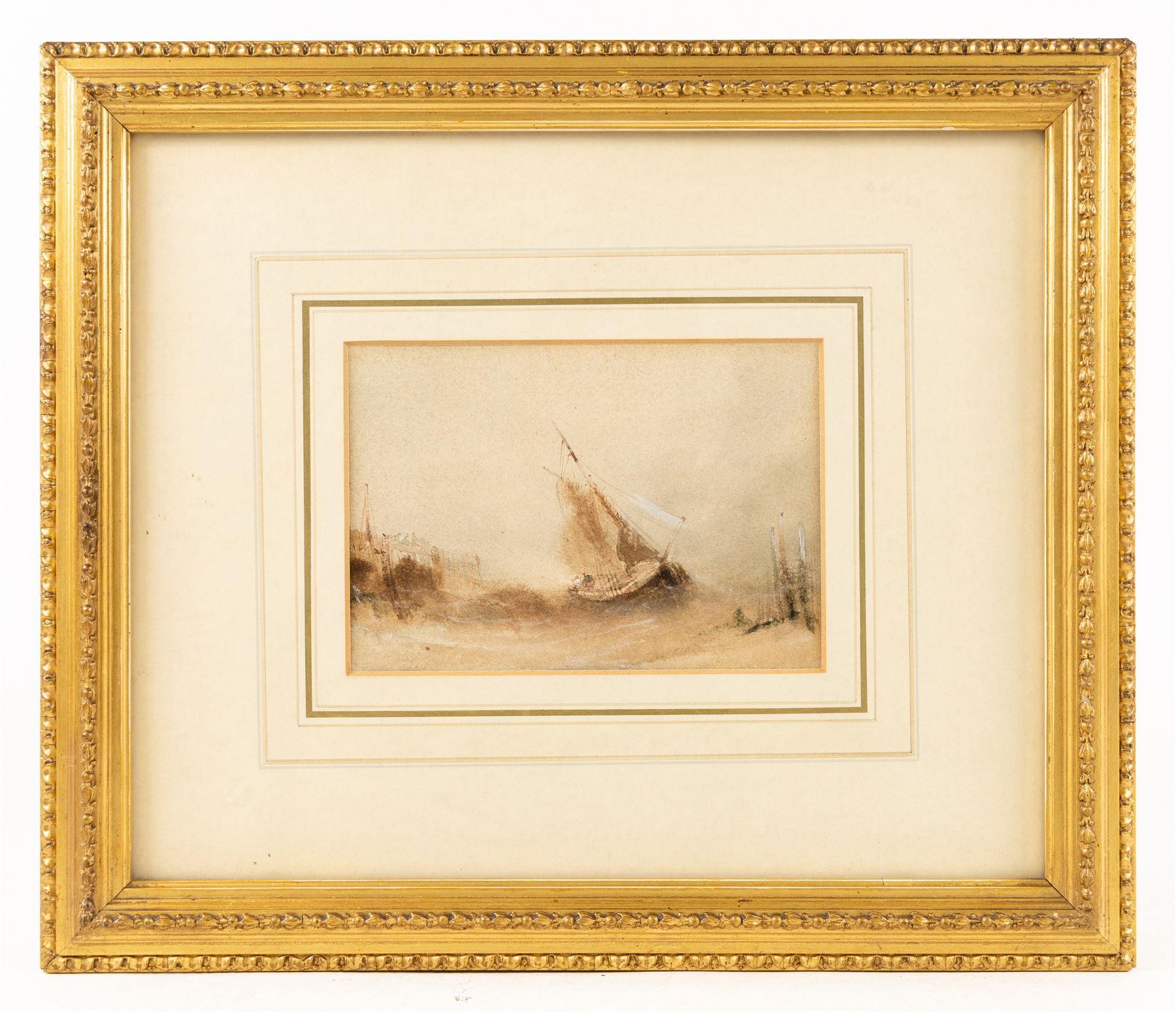Henry Barlow Carter (British 1803-1867): 'Scarborough' and 'Bridlington', pair watercolours, signed and titled on original John Linn & Sons labels verso 11cm x 16cm in the original gilt frames