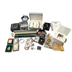Collection of silver jewellery, including chains, brooches, bracelets and bangles, together with a collection of costume jewellery, two Skagen wristwatches and a Rotary Elite watch