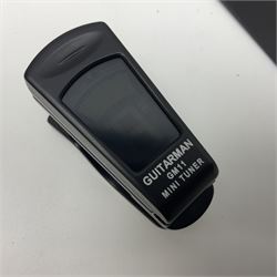 Aria Sinsonido mahogany electric travel guitar, serial no.0502385 L86cm; in original gig bag with earphones and GM11 Minituner; together with Fender Sidekick Reverb 25 amplifier and Marshall MG Series 15DFX amplifier (3)