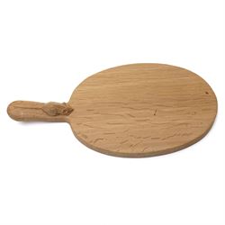 Mouseman - oak oval cheese board, the handle with carved mouse signature W28cm by the workshop of Robert Thompson, Kilburn