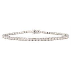 18ct white gold round brilliant cut diamond line bracelet, stamped, total diamond weight approx 6.20 carat