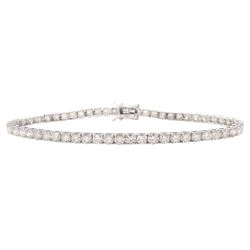 18ct white gold round brilliant cut diamond line bracelet, stamped, total diamond weight approx 6.20 carat