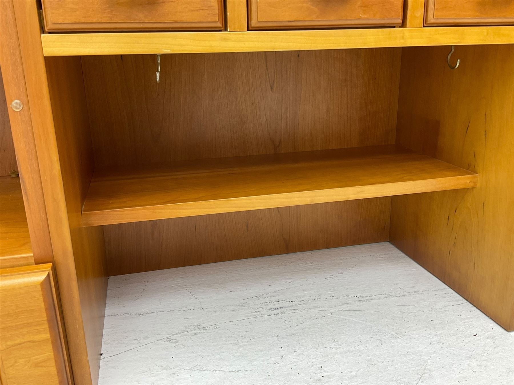 Art Nouveau design cherry wood kitchen wall unit, two leaded glazed doors with stained tulip decoration