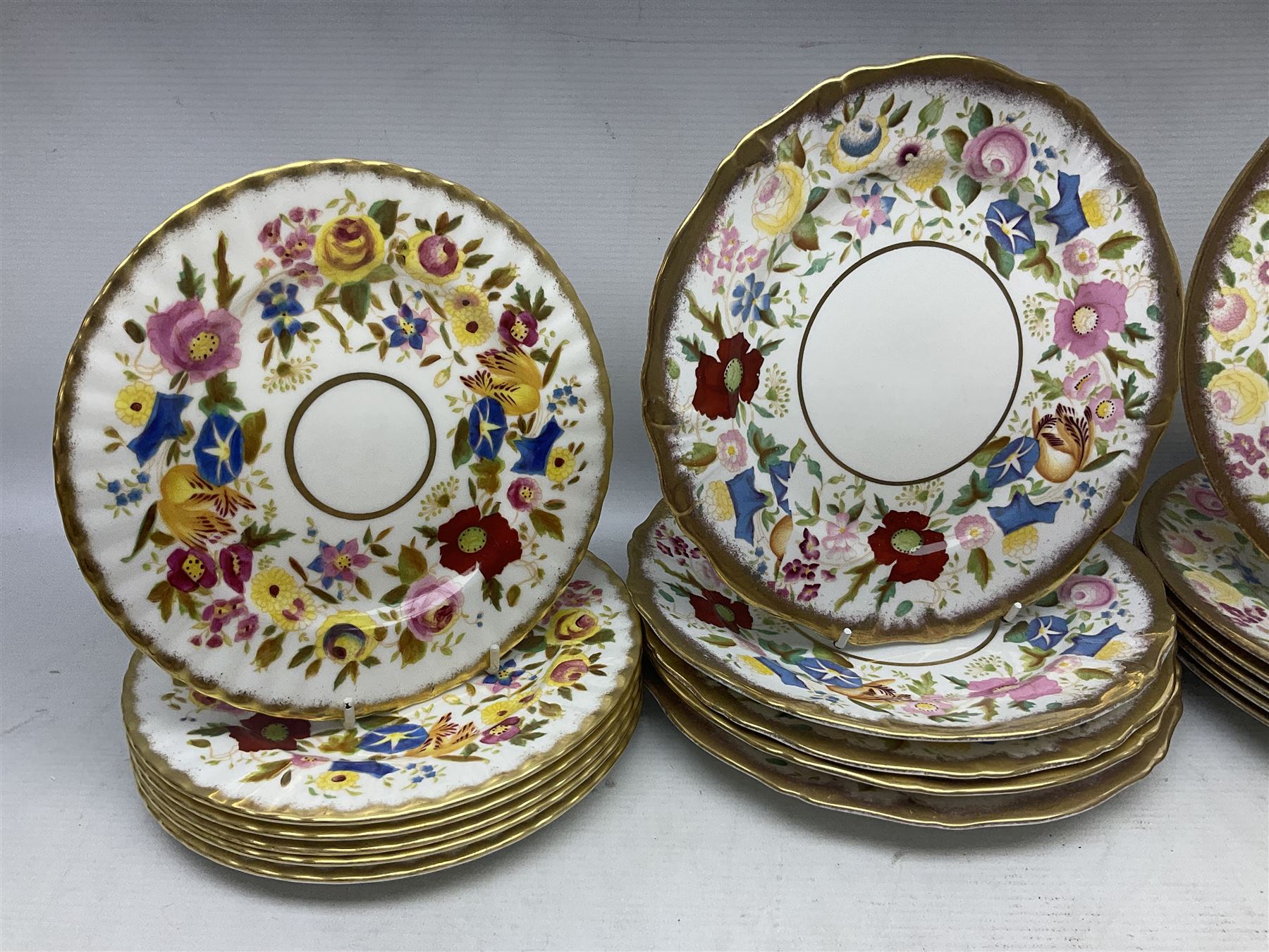 Hammersley Queen Anne pattern, part tea and dinnerwares, to include six dinner plates, five side plates, six soup bowls, teapot, covered sucrier, six teacups and saucers, etc together with six matched dessert plates (40)