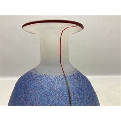 B. Vallien glass vase, with mottled blue decoration wit flared rim, with engraved signature beneath, H20.5cm 