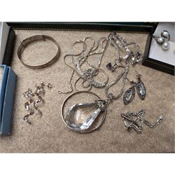 Collection of silver jewellery, including chains, brooches, bracelets and bangles, together with a collection of costume jewellery, two Skagen wristwatches and a Rotary Elite watch