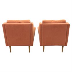Pair of mid-20th century style chairs upholstered in terracotta fabric