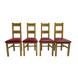 Set four oak dining chairs, upholstered seats