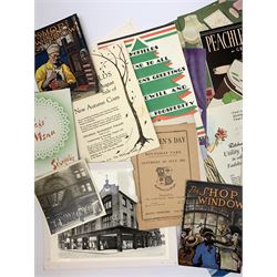 Quantity of paper ephemera relating to Schofields Department Store, The Headrow, Leeds, 1920s - 1950s, including Romance of Schofields 1922, Golden Jubilee Booklet 1951, various catalogues and promotional booklets and leaflets, Christmas offers, greeting cards, marketing and advertising items, menus etc