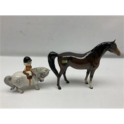 Beswick Champion of Champions Hereford bull figure no 1360, Beswick Norman Thelwell An Angel on Horseback no 2704A, and three other Beswick figures to include Arab Bay horse, Mallard and Comical Duck Family, all with printed or impressed marks beneath, largest H17.5cm