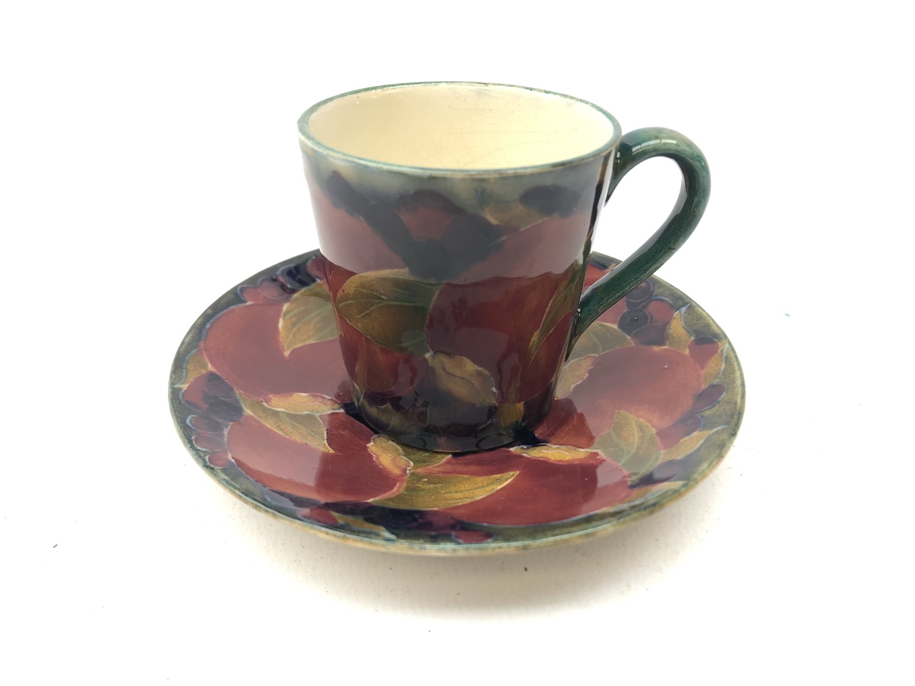 William Moorcroft Pomegranate coffee cup & saucer c1914 Decorative