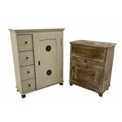 Rustic stripped pine cupboard with hinged top and a painted pine kitchen safe cupboard (2)