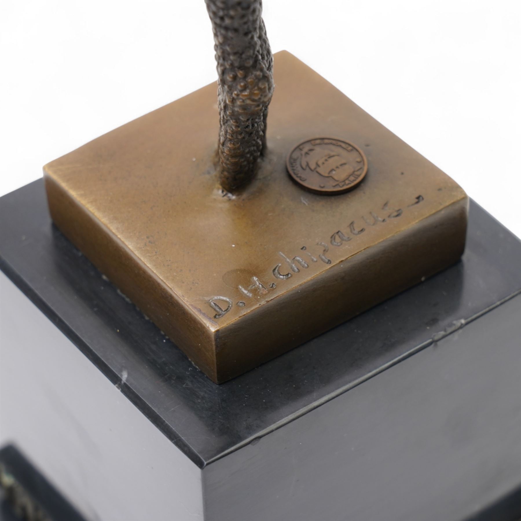 After Dimitri Chiparus - Starfish Dancer, art deco style bronze upon black marble plinth, overall H48.5cm